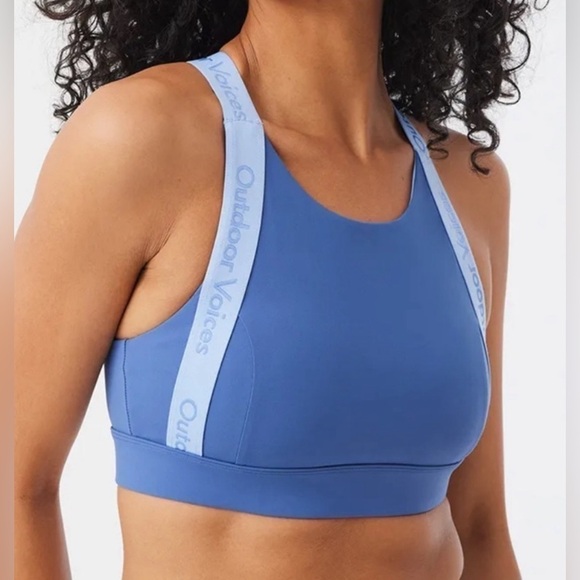 *NWT* Outdoor Voices OV Snacks Bra Denim/Sky Blue Pocket Size XS - Picture 1 of 7